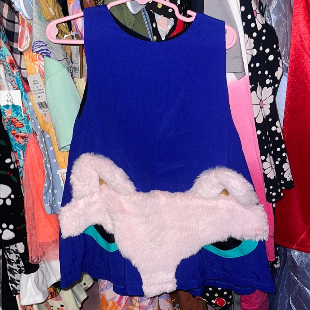 Bang bang Blue Sleeveless Top with Pink Fur Detail